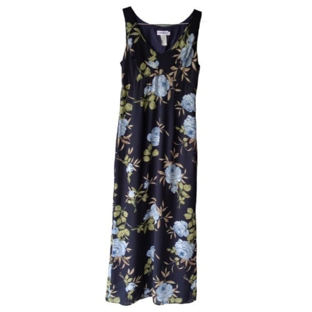 Vtg Rampage Multicolor Rose Floral Print Sleeveless Maxi Dress Long Junior 9